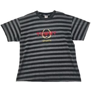 Vintage "Tommy Sports" ~Men's Size XL~ Gray Striped Embroidered Logo T-Shirt.